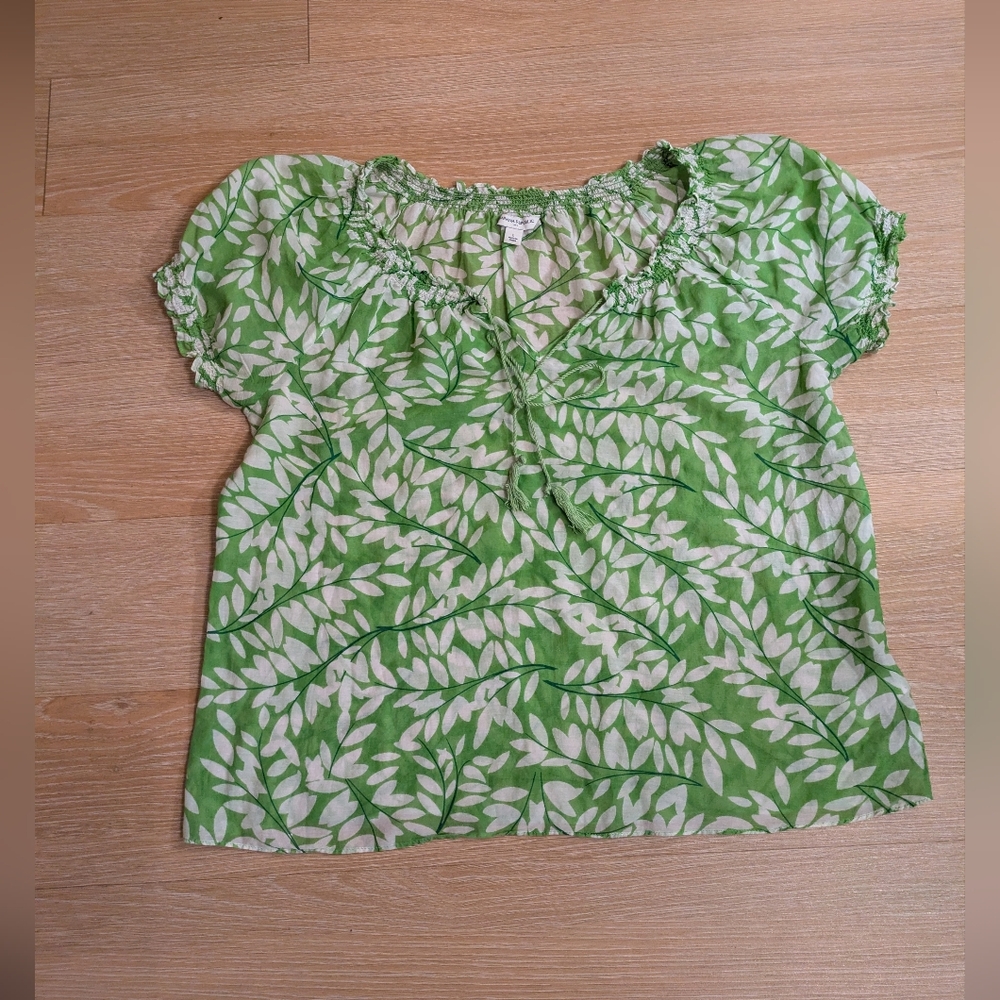 Green Leaf Print Women's Top